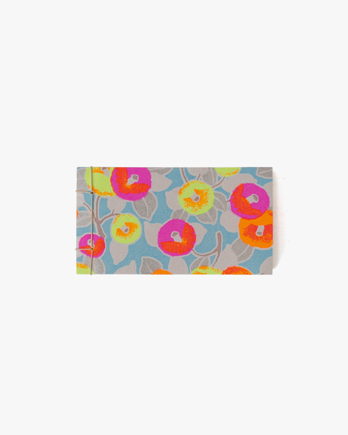 Shogado Memo Pad, Neon Series #1, Light Blue with Pink and Orange Tsubaki