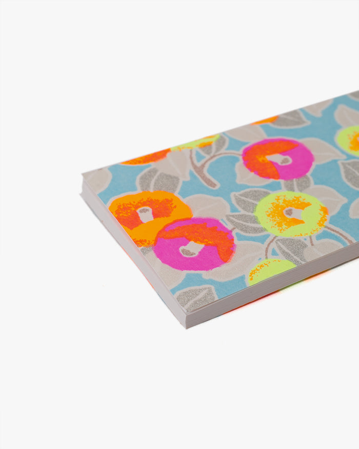 Shogado Memo Pad, Neon Series #1, Light Blue with Pink and Orange Tsubaki