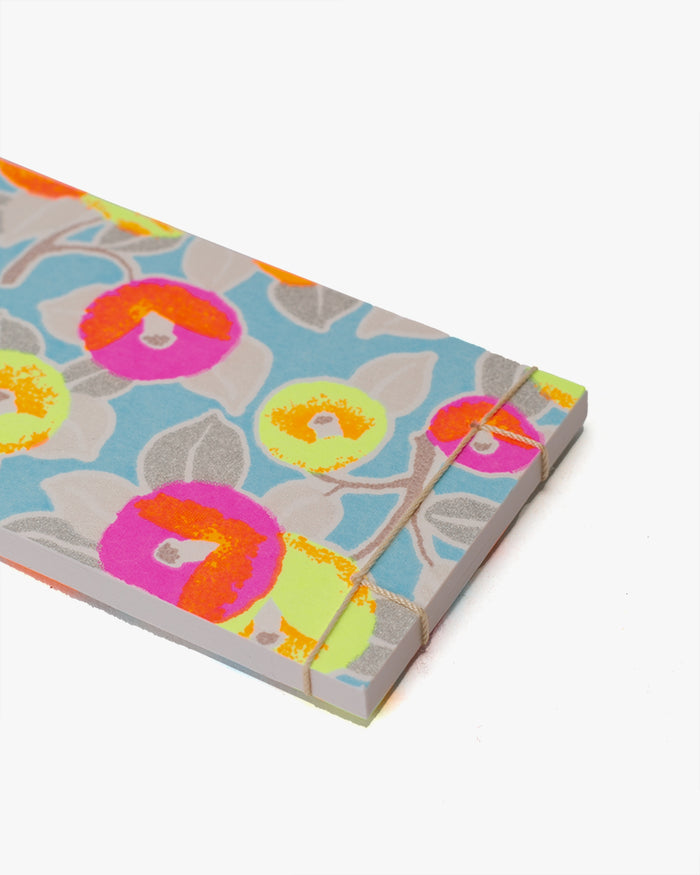 Shogado Memo Pad, Neon Series #1, Light Blue with Pink and Orange Tsubaki