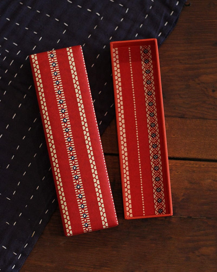 Shogado Pencil Box, Classic Series #03, Red Geometric Pattern