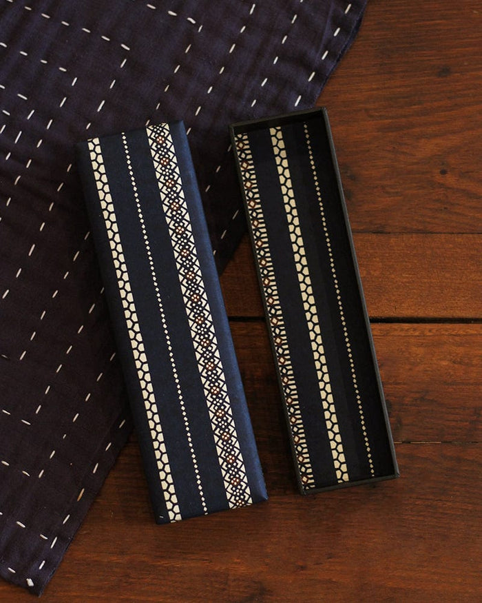Shogado Pencil Box, Classic Series #19, Blue Geometric Pattern