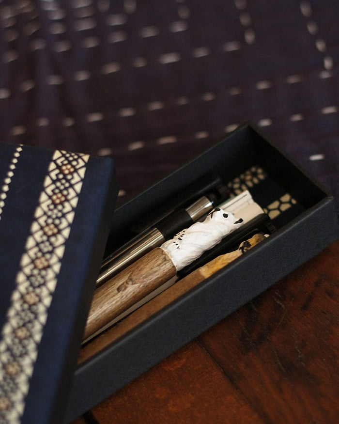 Shogado Pencil Box, Classic Series #19, Blue Geometric Pattern