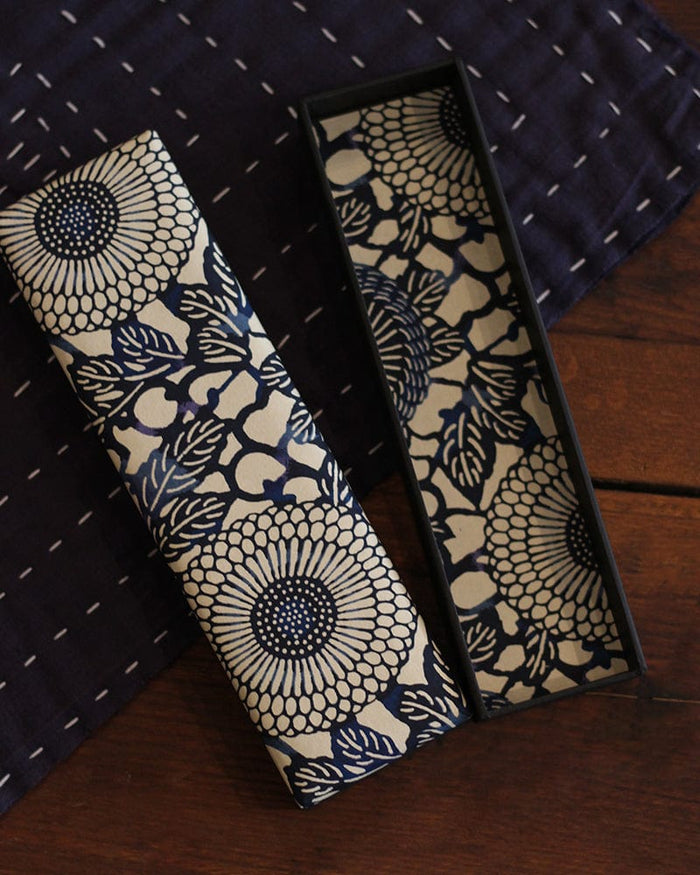 Shogado Pencil Box, Classic Series #20, Blue Katazome Kiku