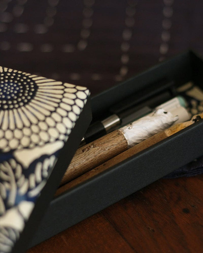 Shogado Pencil Box, Classic Series #20, Blue Katazome Kiku