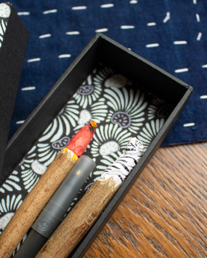 Shogado Pencil Box, Ginger Series, Flower Black