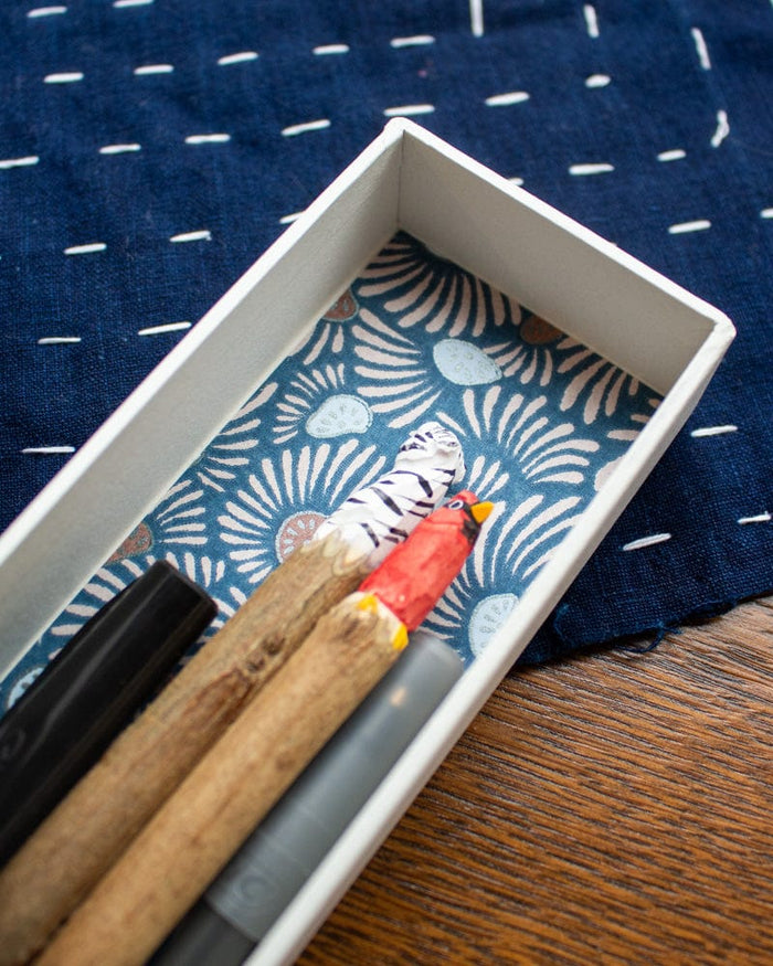 Shogado Pencil Box, Ginger Series, Flower Blue