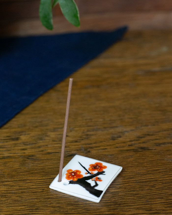 Shoyeido Incense Holder, Porcelain Tile, Flowering Plum