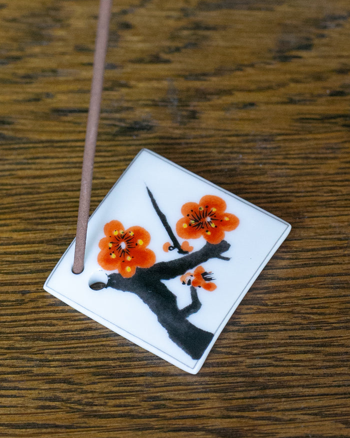 Shoyeido Incense Holder, Porcelain Tile, Flowering Plum