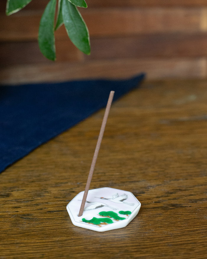 Shoyeido Incense Holder, Porcelain Tile, Spring Cranes