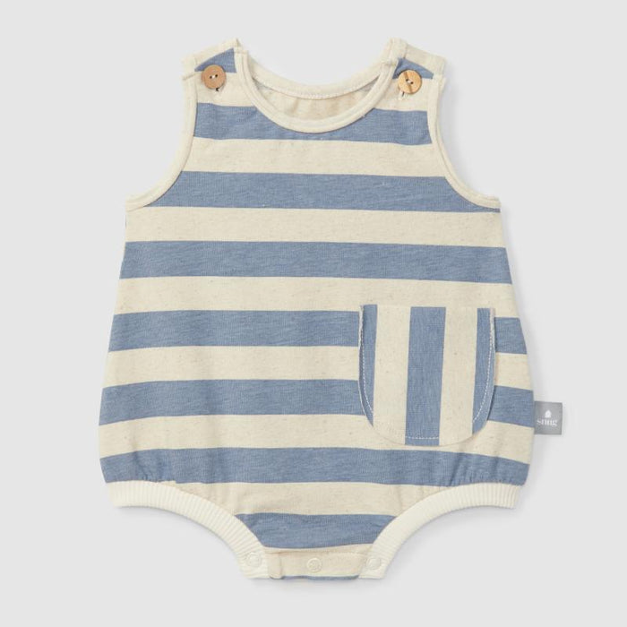 Snug - Cotton Bubble Romper - Blue Stripe-Footies + Rompers (Fashion)-0-3M (1M)-Posh Baby