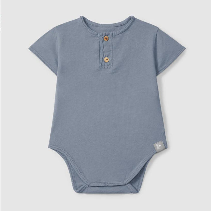 Snug - Organic Short Sleeve Henley Bodysuit - Storm Blue-Onesies-0-3M (1M)-Posh Baby