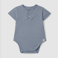 Snug - Organic Short Sleeve Henley Bodysuit - Storm Blue-Onesies-0-3M (1M)-Posh Baby