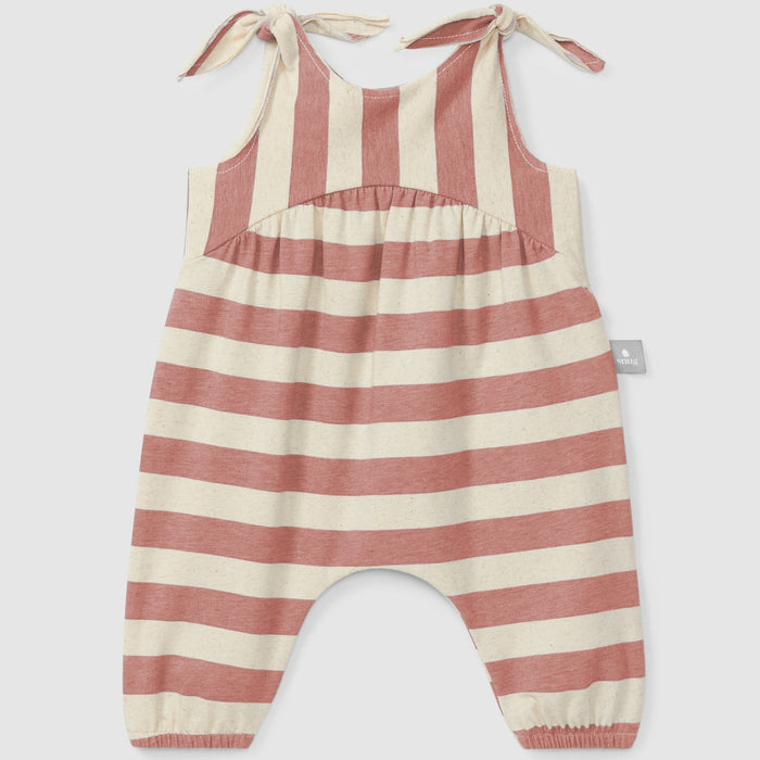 Snug - Tie-Strap Romper - Terracotta Stripe-Footies + Rompers (Fashion)-3-6M (3M)-Posh Baby