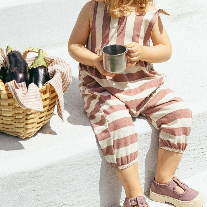 Snug - Tie-Strap Romper - Terracotta Stripe-Footies + Rompers (Fashion)-3-6M (3M)-Posh Baby