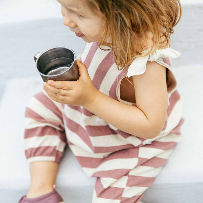 Snug - Tie-Strap Romper - Terracotta Stripe-Footies + Rompers (Fashion)-3-6M (3M)-Posh Baby