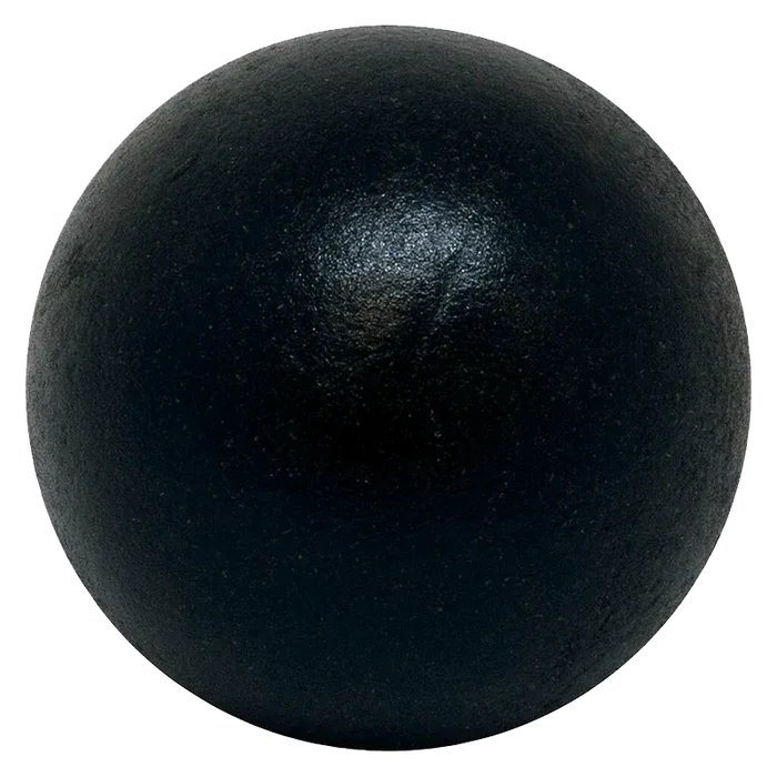 Top-down view of a smooth, matte-black sphere showcasing the Sour Tangerine Live Resin Hash centered on a white background
