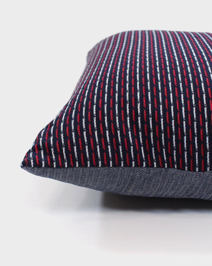 Split Pillow, Indigo, Red & White Dash