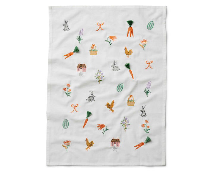 Spring Farm Embroidered Tea Towel