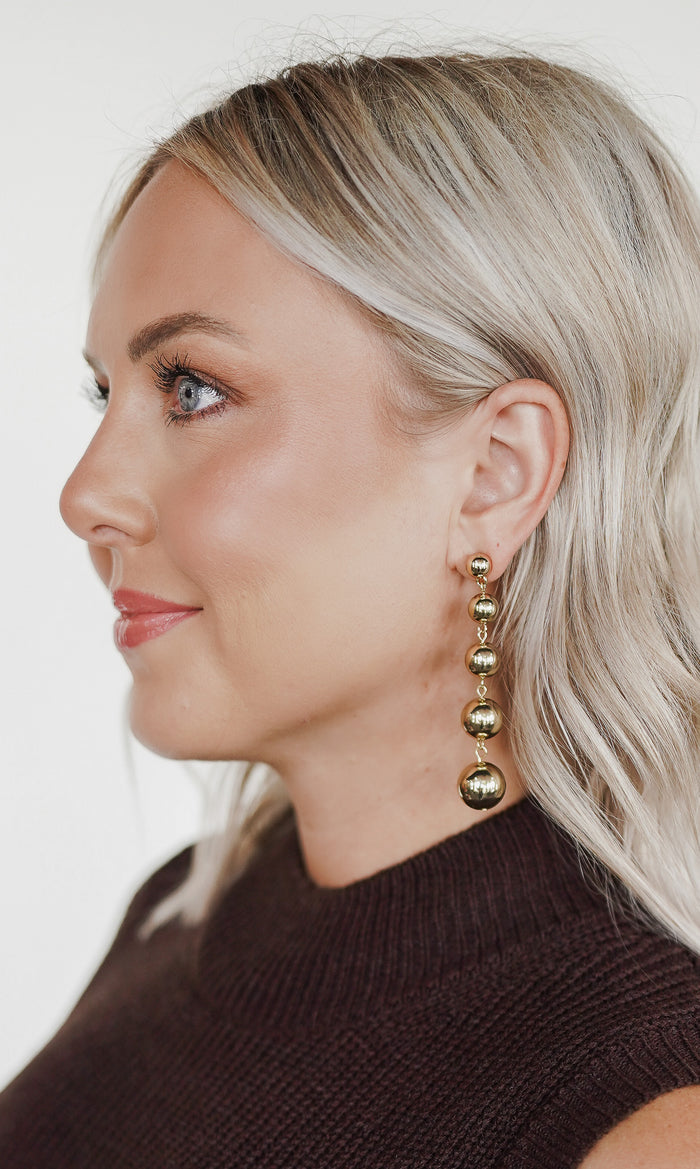 Stacked Orb Dangle Earrings- Gold