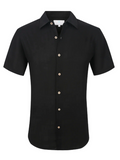 Suslo Couture Mens Black Linen Blend Button-Up Spread Collar Casual Shirt
