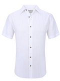 Suslo Couture Mens White Linen Blend Button-Up Spread Collar Casual Shirt