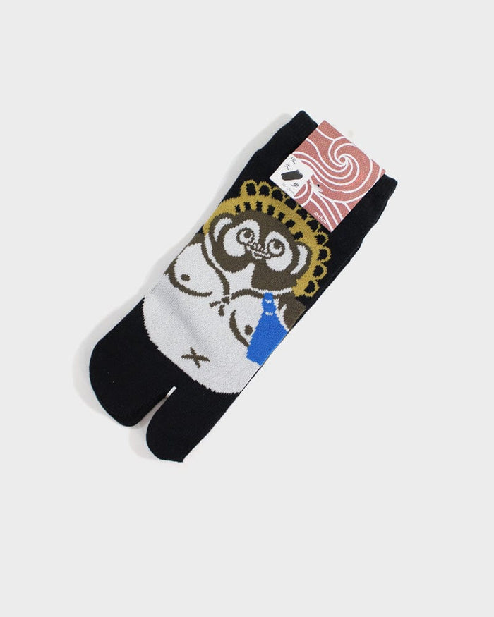 Tabi socks with sake and tanuki design by Kiriko Made