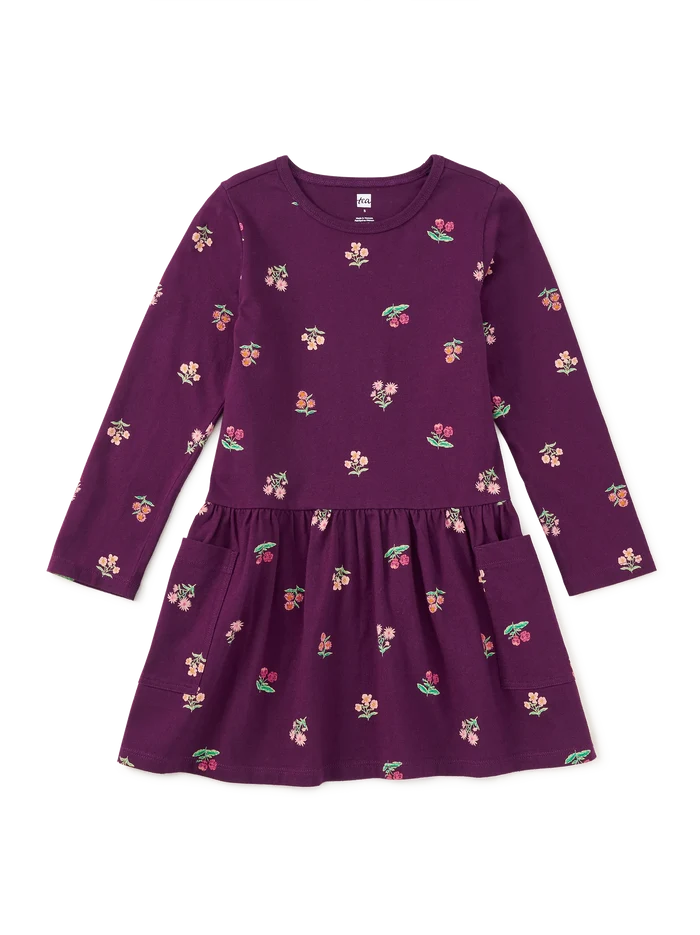 Tea Collection – Long Sleeve Pocket Dress in Midnight Posy