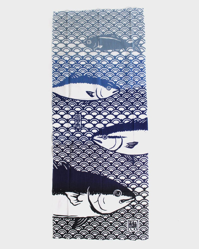 Tenugui, Chusen-Zome, Blue Gradient with Fish