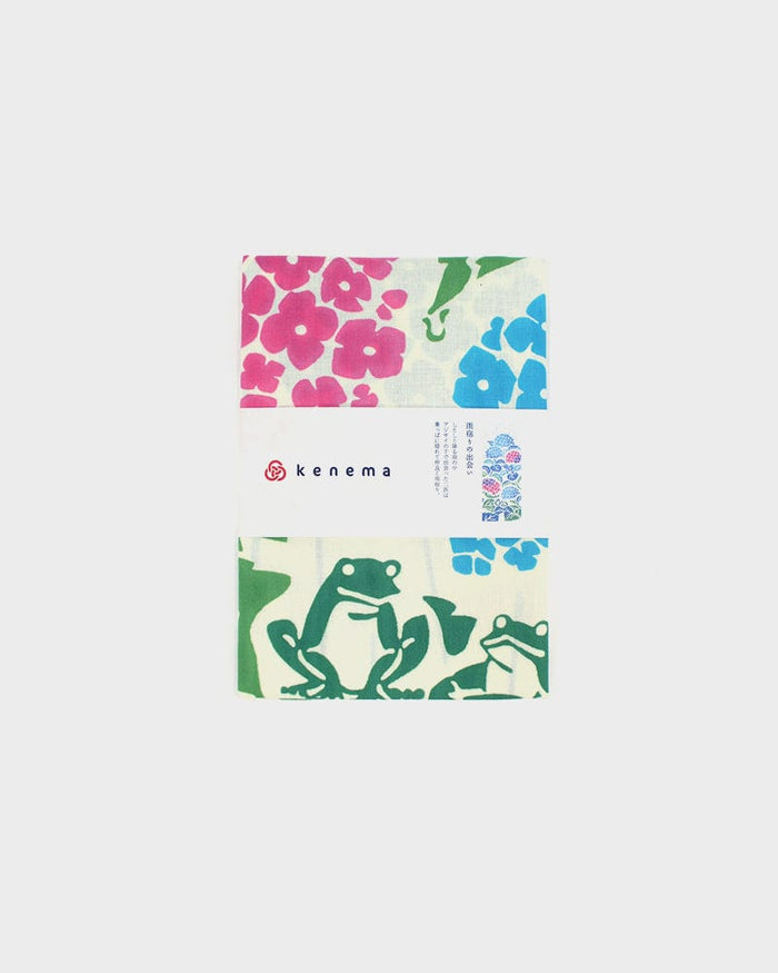 Tenugui, Chusen-Zome, Colorful Hydrangea and Frogs