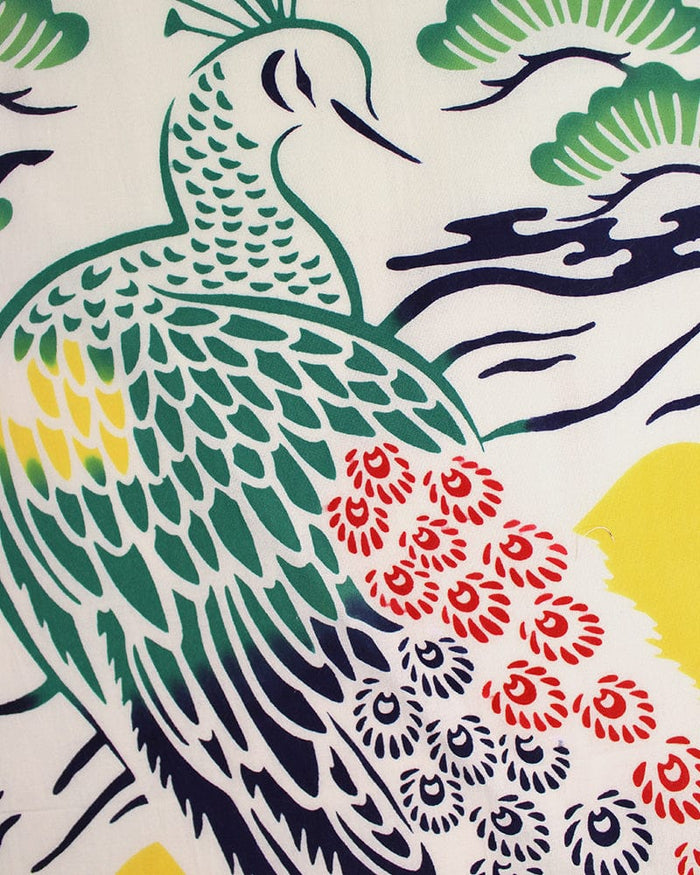 Tenugui, Chusen-Zome, Peacock, Plum, Pine and Bamboo