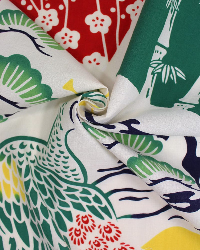 Tenugui, Chusen-Zome, Peacock, Plum, Pine and Bamboo