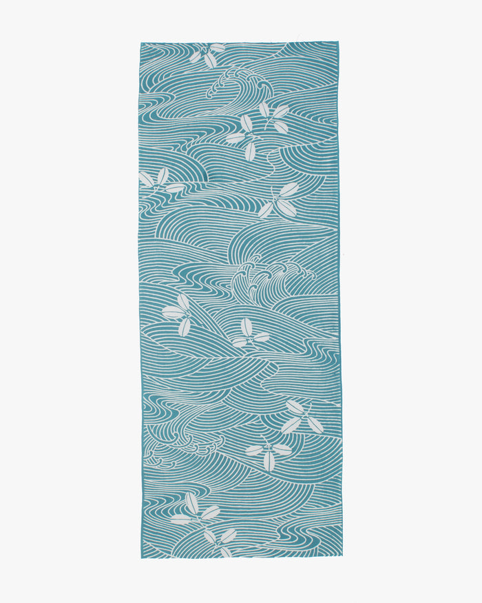 Tenugui, Chusen-Zome, Teal Leaves and Waves