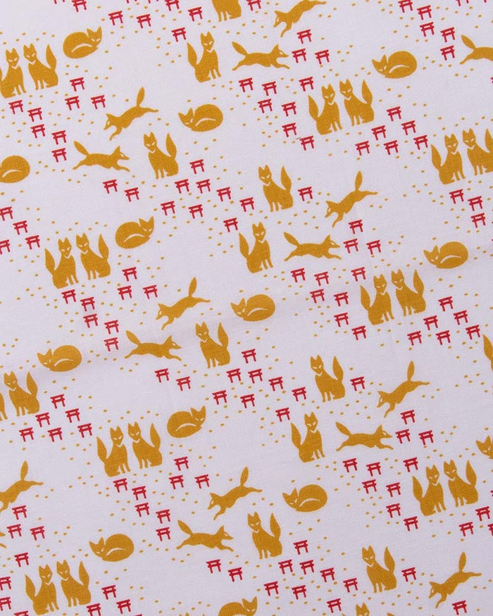 Tenugui, Classic, Komon, Gold Kitsune & Red Torii