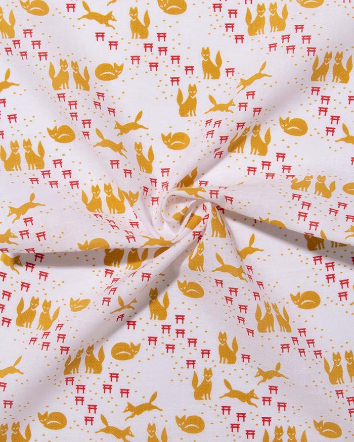 Tenugui, Classic, Komon, Gold Kitsune & Red Torii