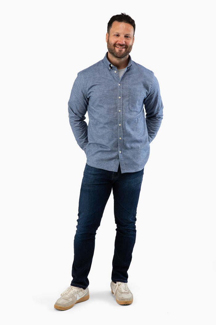 The Saint James Flannel Shirt - Navy Herringbone