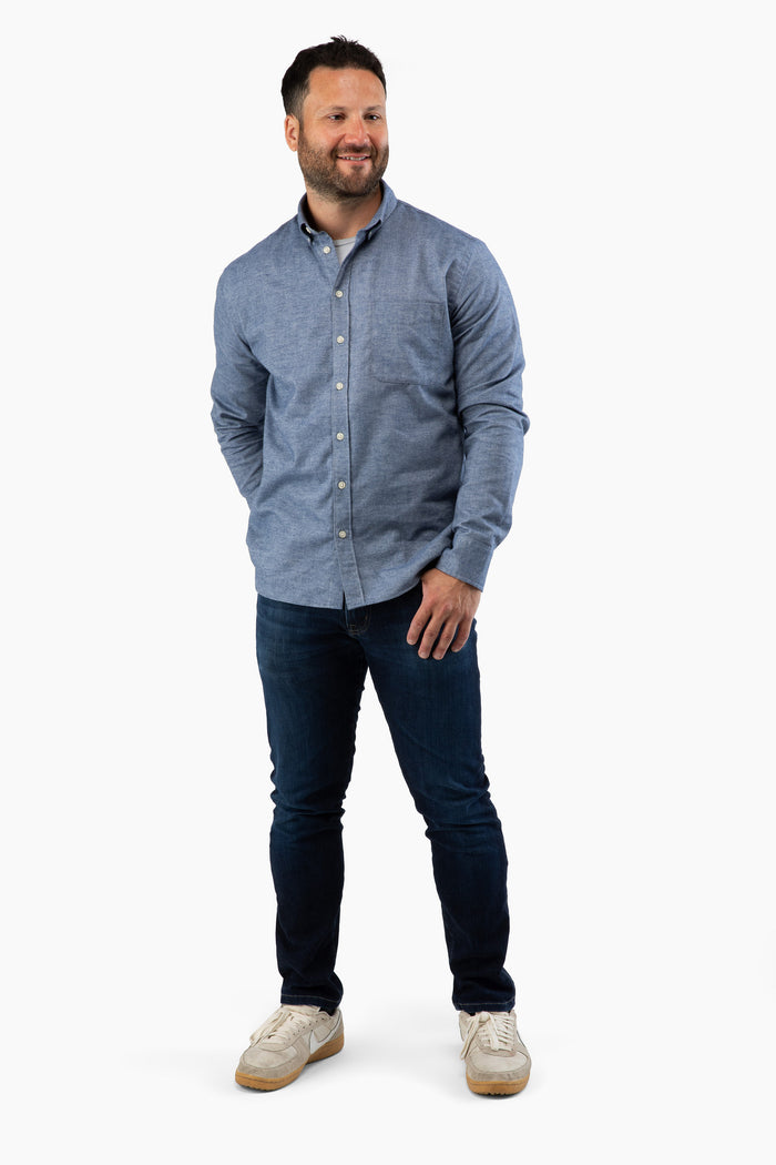 The Saint James Flannel Shirt - Navy Herringbone
