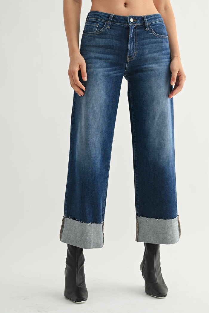 The Scissor Cuffed Slim Wide BP600J - Dark Denim