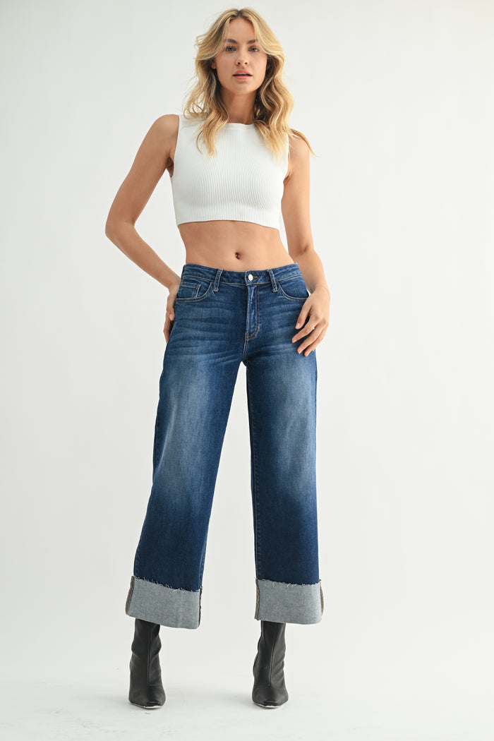 The Scissor Cuffed Slim Wide BP600J - Dark Denim