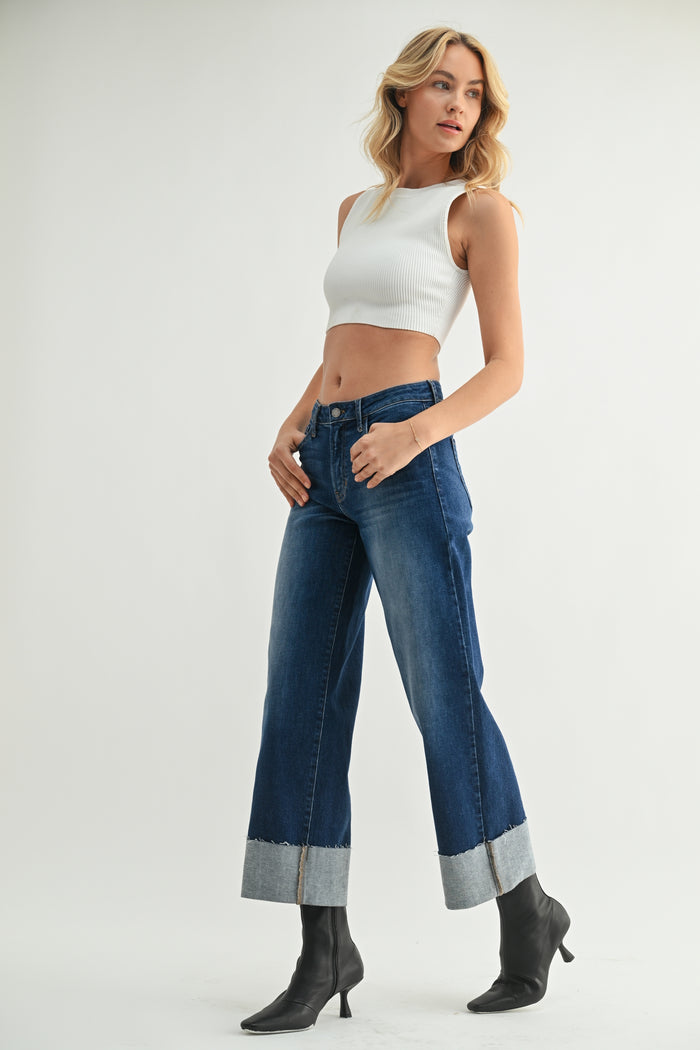 The Scissor Cuffed Slim Wide BP600J - Dark Denim