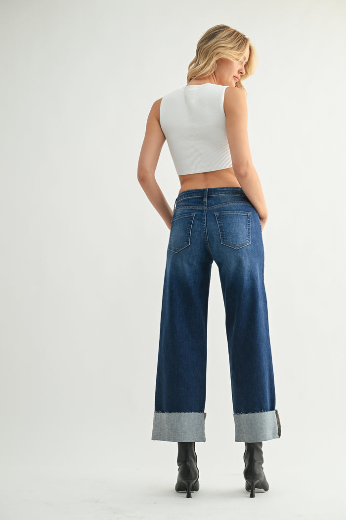 The Scissor Cuffed Slim Wide BP600J - Dark Denim