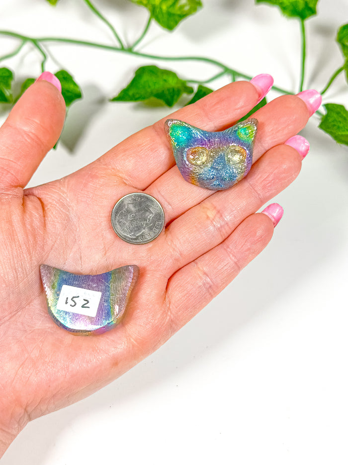 Titanium Rainbow Aura Bismuth Cat Head