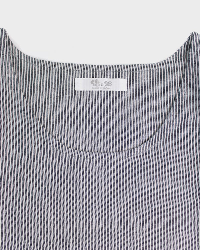 ToK Japanese Apron, Button Up Side, Grey and White Shima