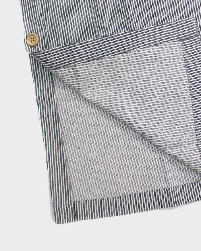 ToK Japanese Apron, Button Up Side, Grey and White Shima
