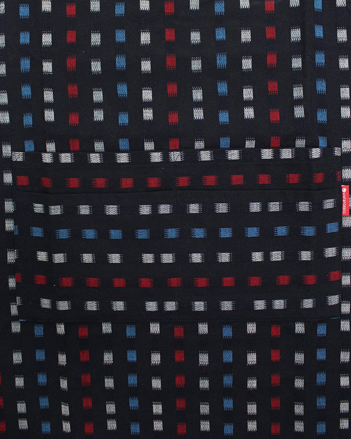 ToK Japanese Apron, Button Up Side, Indigo with Red, Blue and White Squares