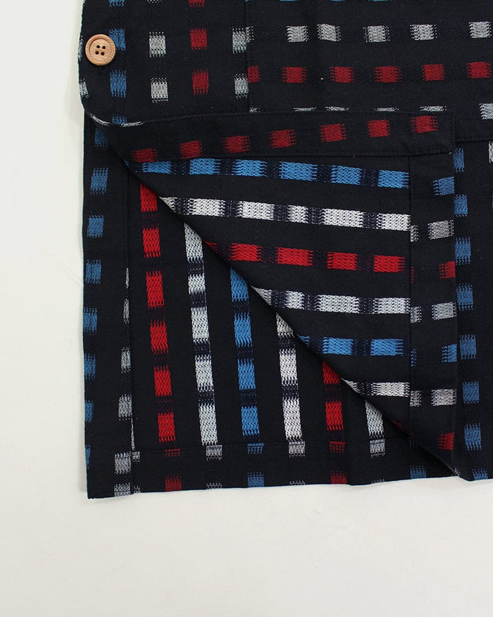 ToK Japanese Apron, Button Up Side, Indigo with Red, Blue and White Squares