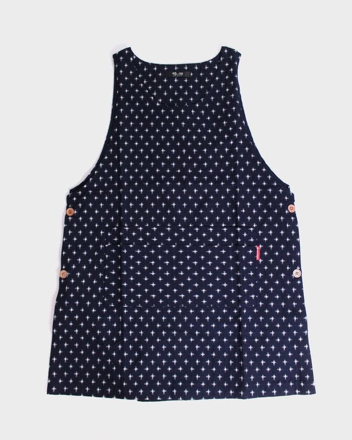 ToK Japanese Apron, Button Up Side, Indigo with White Jyuji