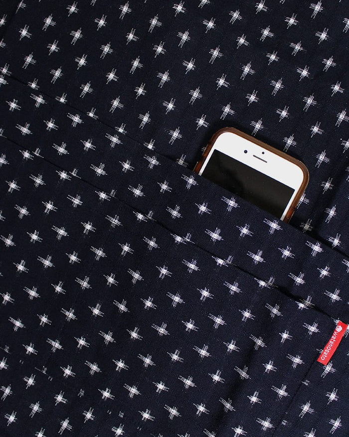 ToK Japanese Apron, Button Up Side, Indigo with White Jyuji