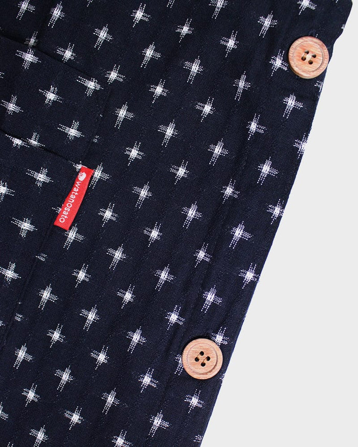 ToK Japanese Apron, Button Up Side, Indigo with White Jyuji