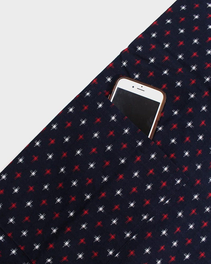 ToK Japanese Apron, Cafe Style, Indigo with Red and White Jyuji
