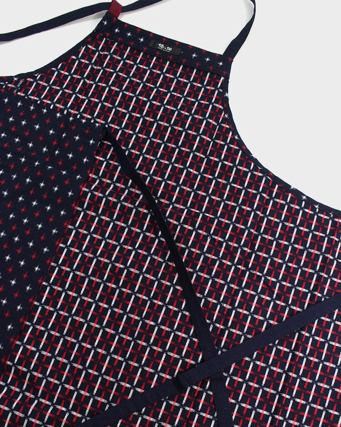 ToK Japanese Apron, Cafe Style, Indigo with Red and White Jyuji